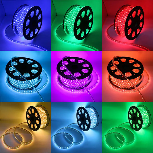 30M LED Light Strip 5050 Waterproof Outdoor High-voltage 220V Conduit Light Strip RGB Seven Color Variable Strip Leedoar