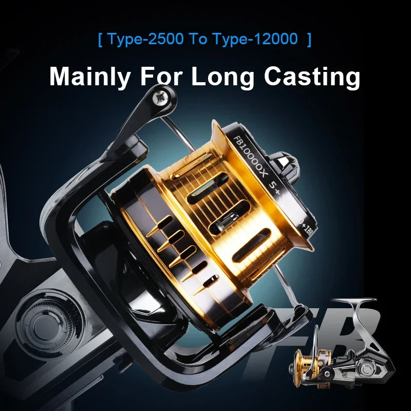 Anti Saltwater FB 2500 To 12000 Size Long Casting 5.1:1 10kg To 15kg Drag Power Metal Spool Spinning Fishing Reel Leedoar