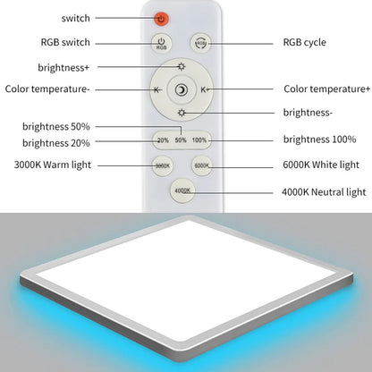 LED Square Ceiling Lamp With RGB Color Changing Backlight Remote Control Bedroom Living Room Embedded Dimmable Atmosphere Light Leedoar