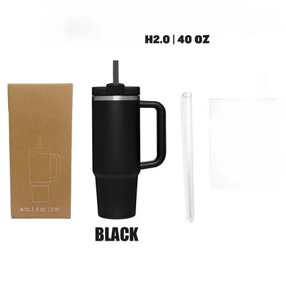 Vaso de 40 oz con tapa con asa y pajita, gran capacidad, taza de viaje al vacío, botella de agua para exteriores para automóvil, termo de agua DoubleVacuum Ice Bar 