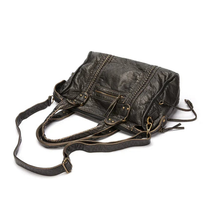 Bolso de mano de gran capacidad para mujer, bolso de mano de piel sintética, bolso de hombro de piel lavada vintage a la moda, bolso de lujo de calidad para mujer 