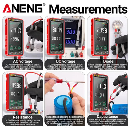 ANENG 683 Touch Screen Smart Digital Multimeter 6000 Counts AC/DC Ammeter Voltmeter Rechargeable Ohm Diode NCV Multimeter Tester Leedoar