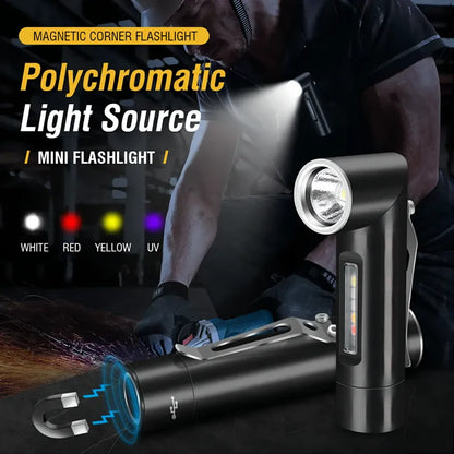 New Deformable V5S Flashlight USB-C Mini Rechargeable Red, Purple And Yellow Magnetic Work Light Aluminum Alloy Flashlight Leedoar