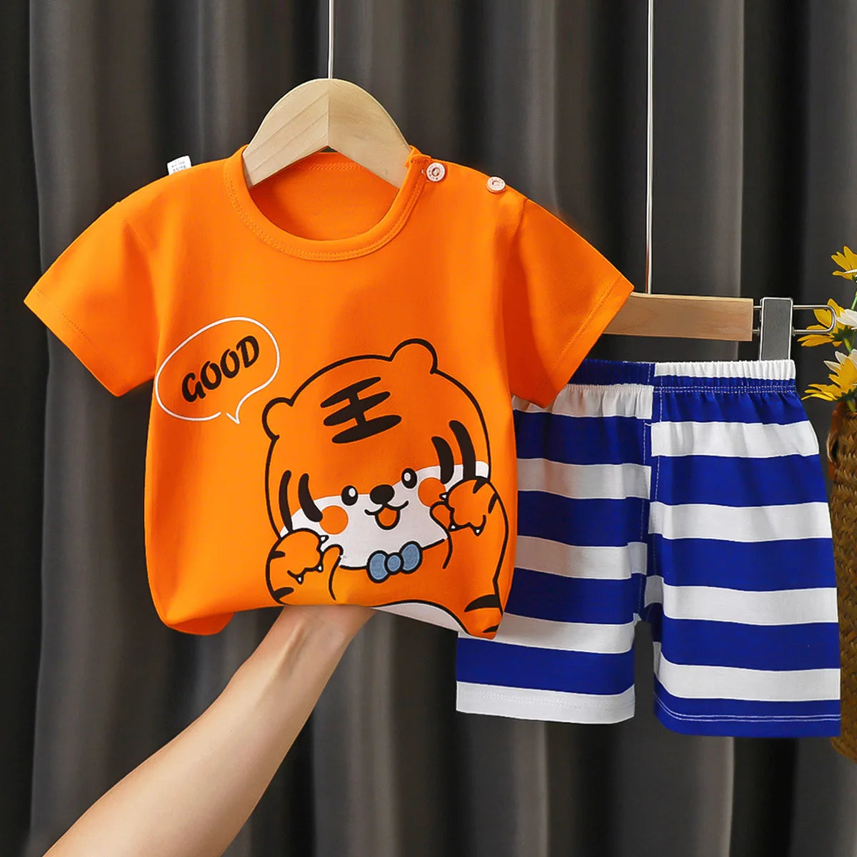 Cartoon Printed Clothing Pure Cotton Home Clothes 2 Piece Suits Toddler Fashion Cute Casual Tracksuits Contrast T-shirt+Shorts Leedoar