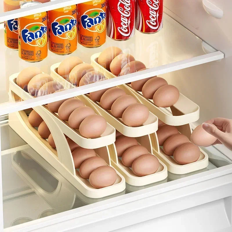 2pcs Automatic Scrolling Egg Rack Holder Storage Box Egg Basket Container Organizer Rolldown Refrigerator Egg Dispenser Kitchen Leedoar