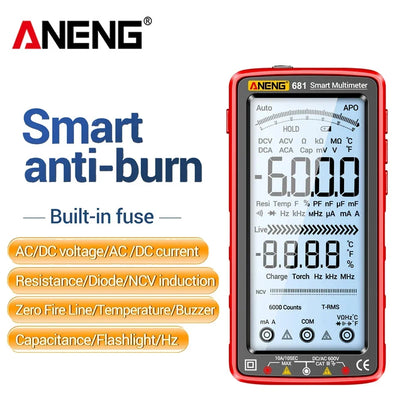 ANENG 681 Rechargable Digital Professional Multimeter Non-contact Voltage Tester AC/DC Voltage Meter LCD Screen Current Tester Leedoar