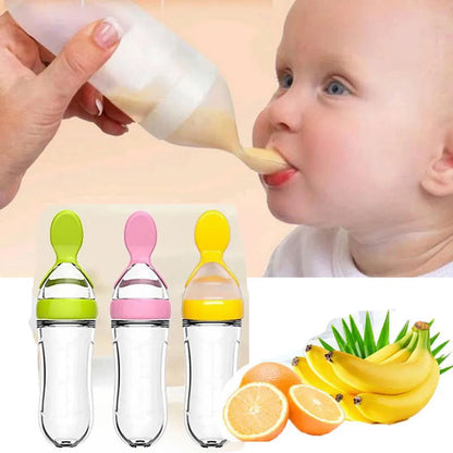 Safe Useful Silicone Baby Bottle With Spoon Food Supplement Rice Cereal Bottles Squeeze Spoon Milk Feeding Bottle Cup Leedoar