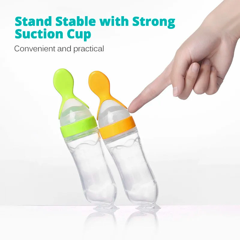 Safe Useful Silicone Baby Bottle With Spoon Food Supplement Rice Cereal Bottles Squeeze Spoon Milk Feeding Bottle Cup Leedoar