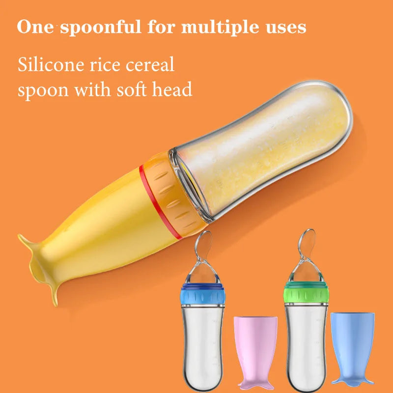 Safe Useful Silicone Baby Bottle With Spoon Food Supplement Rice Cereal Bottles Squeeze Spoon Milk Feeding Bottle Cup Leedoar