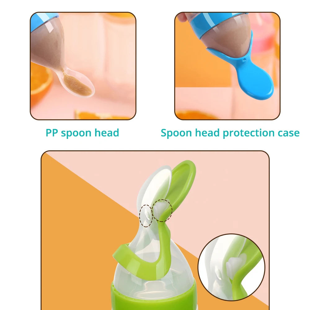 Safe Useful Silicone Baby Bottle With Spoon Food Supplement Rice Cereal Bottles Squeeze Spoon Milk Feeding Bottle Cup Leedoar