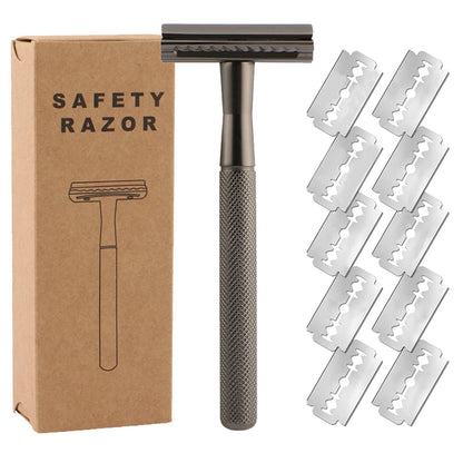 Safety Razor with Weighted Handle and 10 Double Edge Safety Blade Refills,Single Blade Razor for Men