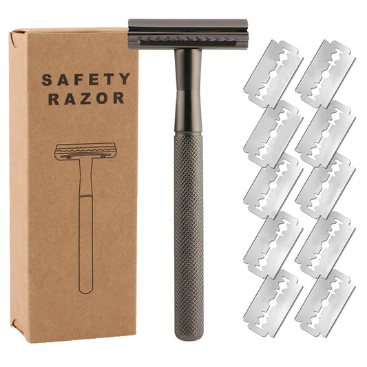 Safety Razor with Weighted Handle and 10 Double Edge Safety Blade Refills,Single Blade Razor for Men