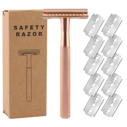 Safety Razor with Weighted Handle and 10 Double Edge Safety Blade Refills,Single Blade Razor for Men