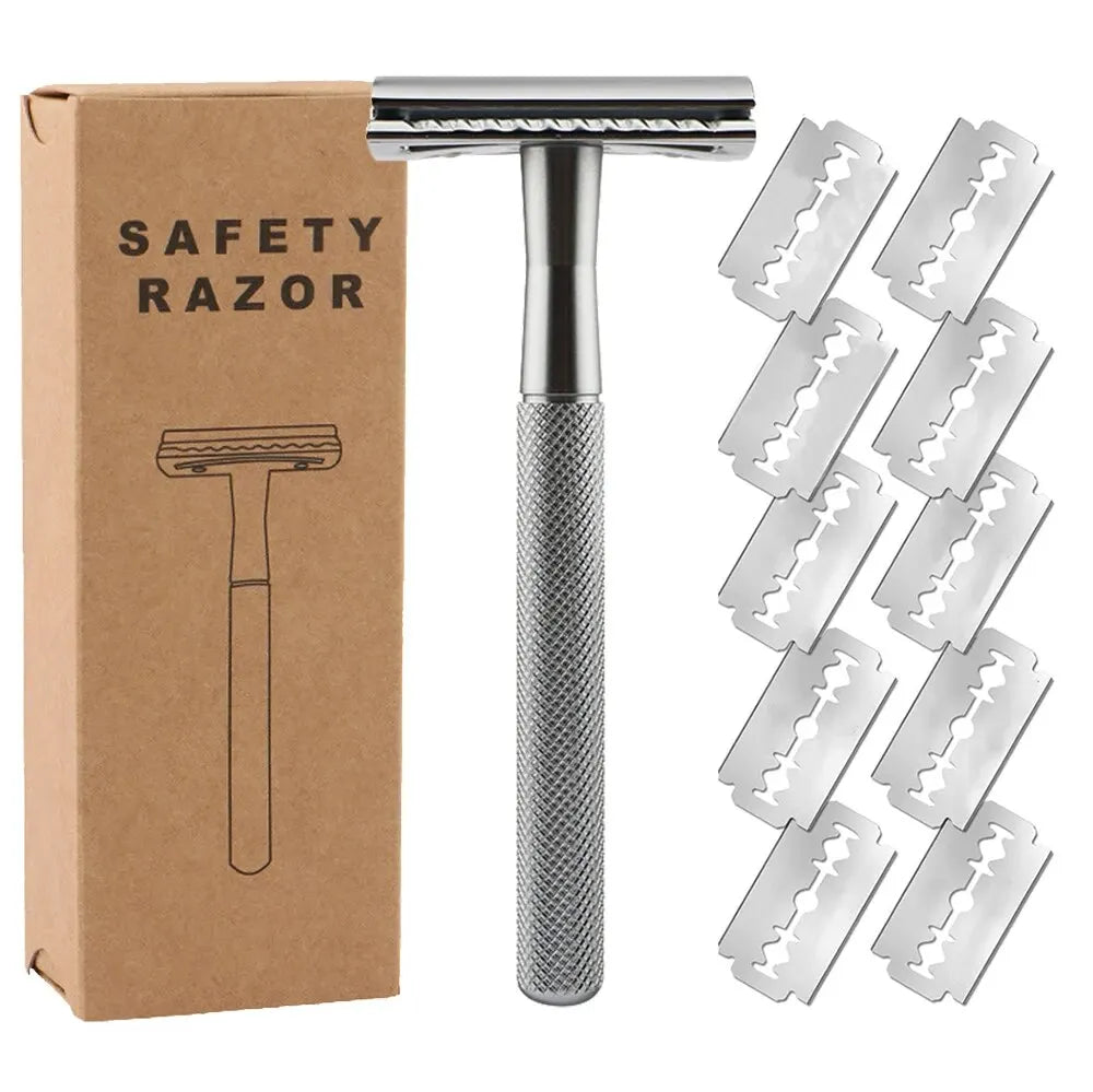 Safety Razor with Weighted Handle and 10 Double Edge Safety Blade Refills,Single Blade Razor for Men