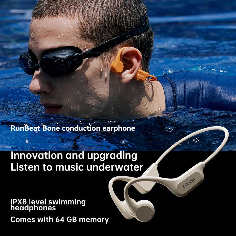 Sanag B60 True Bone Conduction Fone de ouvido sem fio Natação Equitação Fones de ouvido Bluetooth 64 GB de memória Reprodução de música MP3 Fones de ouvido