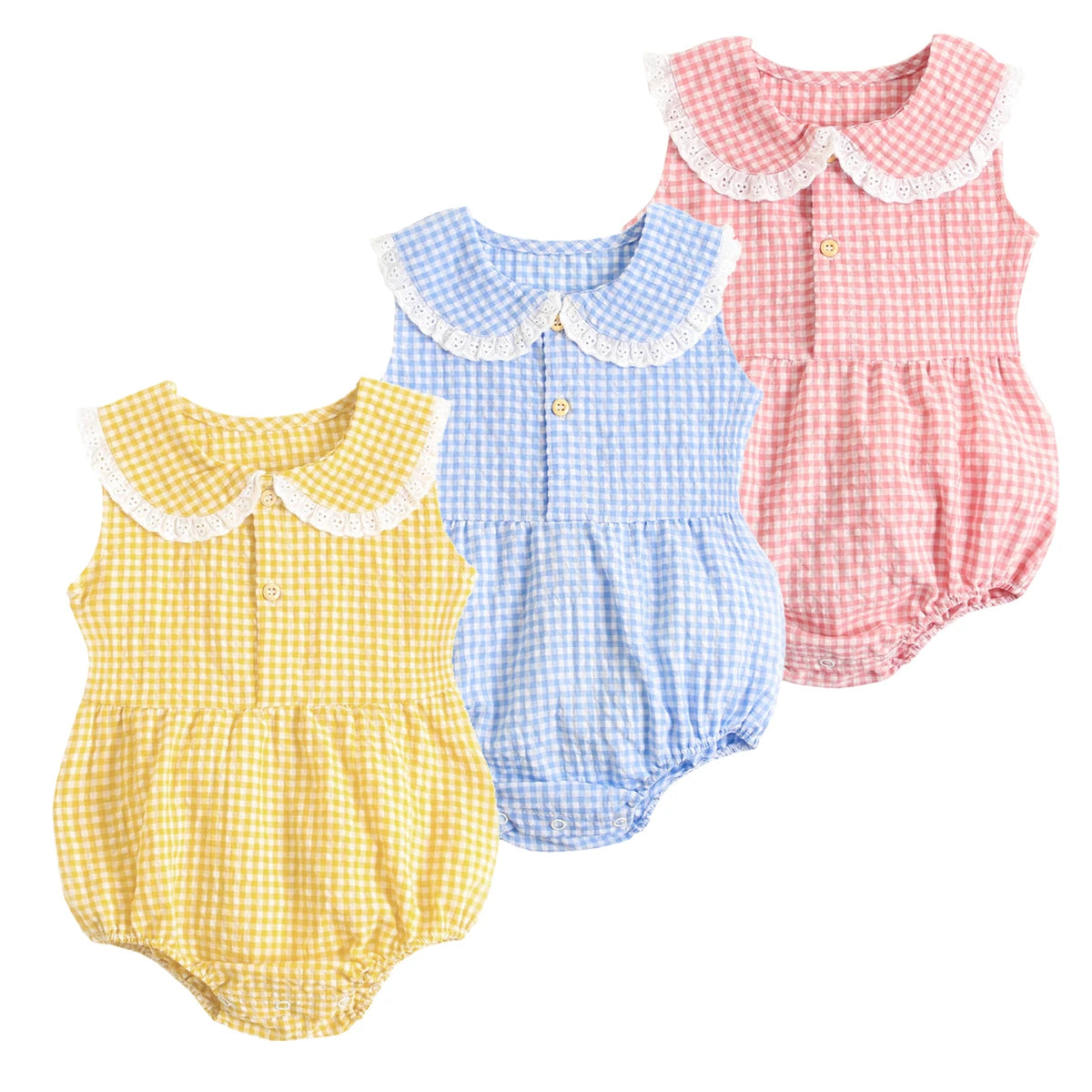 Sanlutoz Summer Cotton Baby Bodysuit Newborn Cute Plaid Clothing for Baby Girls Sleeveless Princess Toddler Infant Bodysuits Leedoar