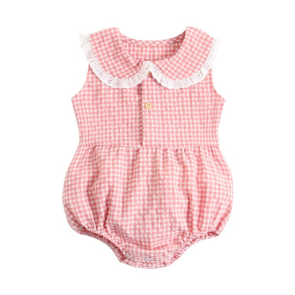 Sanlutoz Summer Cotton Baby Bodysuit Newborn Cute Plaid Clothing for Baby Girls Sleeveless Princess Toddler Infant Bodysuits Leedoar