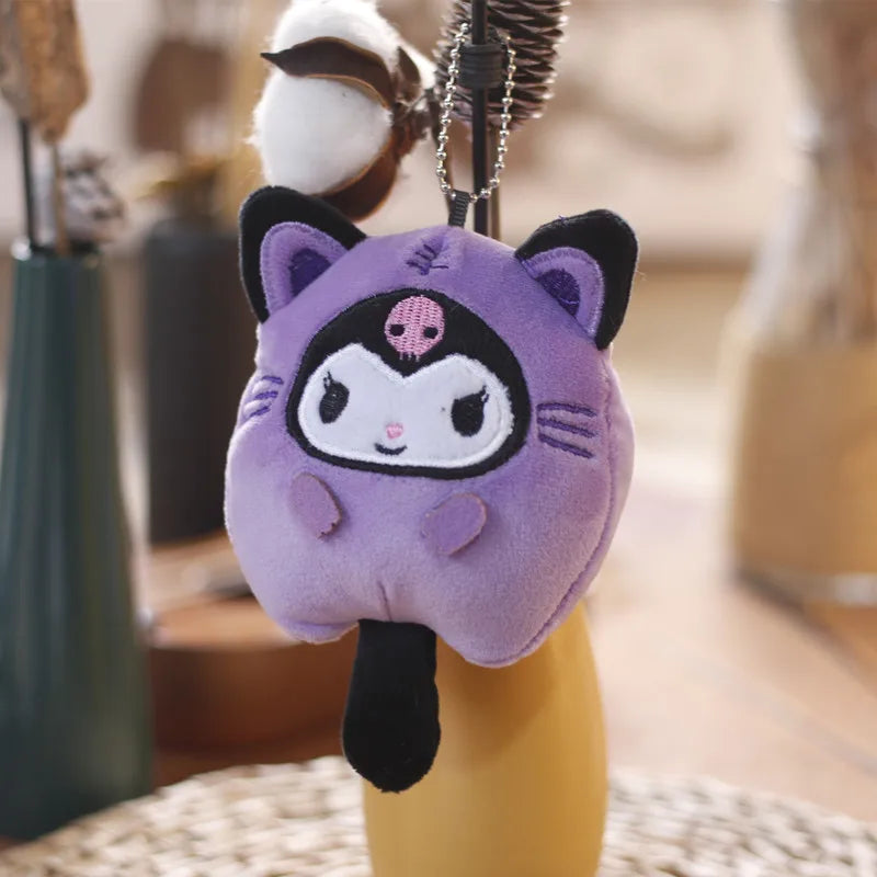 Sanrio 11 Cm Kuromi My Melody KT Cat PC Dog Hello Kitty Keychain Anime Plush Figure Pendant Accessories Cute Animals Toys Leedoar