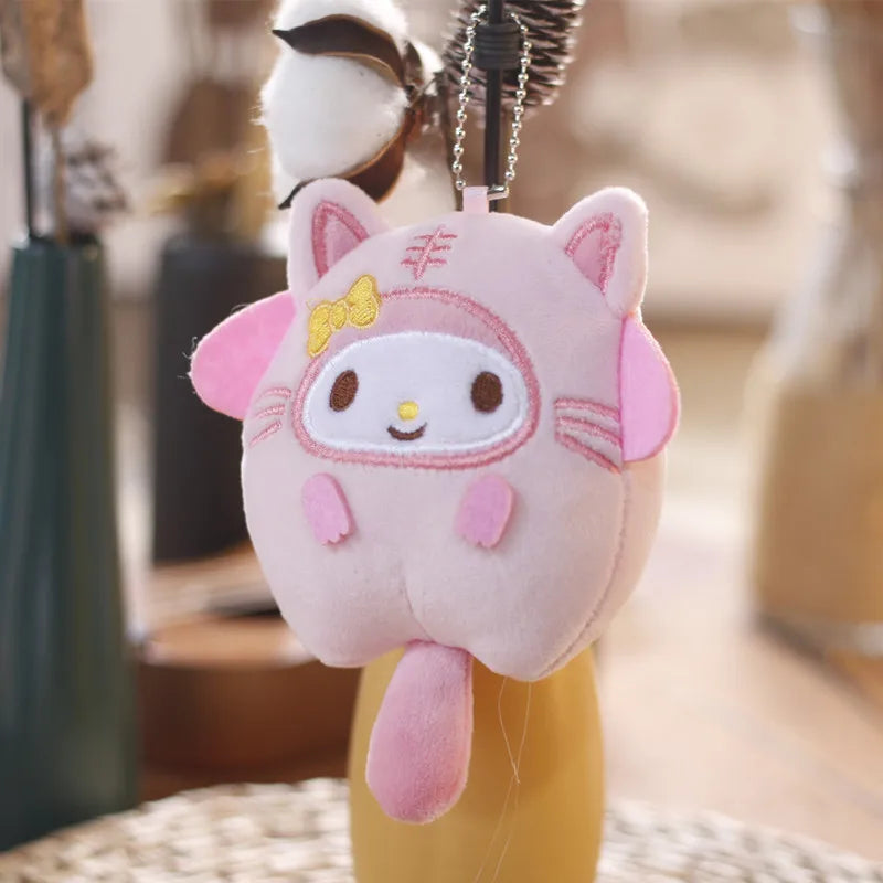 Sanrio 11 Cm Kuromi My Melody KT Cat PC Dog Hello Kitty Keychain Anime Plush Figure Pendant Accessories Cute Animals Toys Leedoar