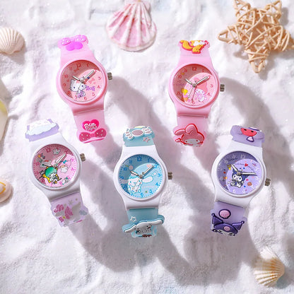 Sanrio 3D Pattern Child Wrist Watch Hellokitty Kuromi Cinnamorol Waterproof Quartz Watch Kawaii Silica Gel Wristwatch Kids Gifts Leedoar