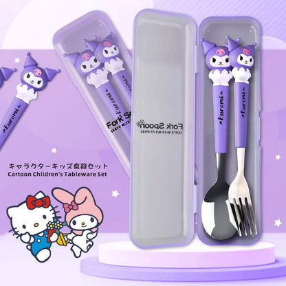 Sanrio Hello Kitty Cutlery Set Anime Cute Kawaii Spoon Fork 2 Piece Set Outdoor Travel Portable Kids Stainless Steel Tableware Leedoar