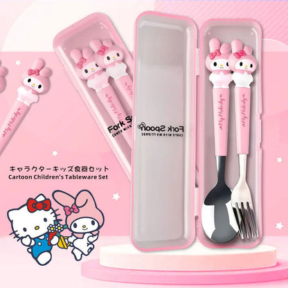 Sanrio Hello Kitty Cutlery Set Anime Cute Kawaii Spoon Fork 2 Piece Set Outdoor Travel Portable Kids Stainless Steel Tableware Leedoar