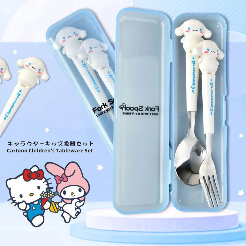 Sanrio Hello Kitty Cutlery Set Anime Cute Kawaii Spoon Fork 2 Piece Set Outdoor Travel Portable Kids Stainless Steel Tableware Leedoar