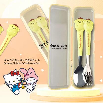 Sanrio Hello Kitty Cutlery Set Anime Cute Kawaii Spoon Fork 2 Piece Set Outdoor Travel Portable Kids Stainless Steel Tableware Leedoar