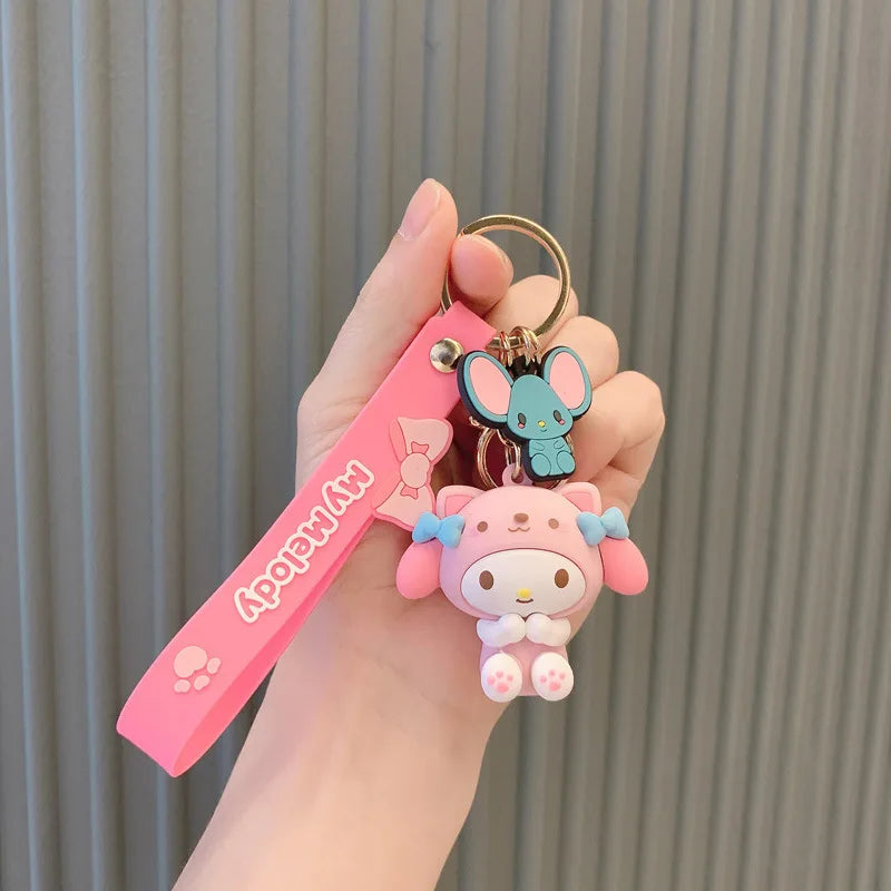 Sanrio Hello Kitty Keychain Cute Cartoon Melody Kuromi Cinnamoroll Doll Pendant Decoration Keyring Jewelry Girl&Child Gifts Toy Leedoar