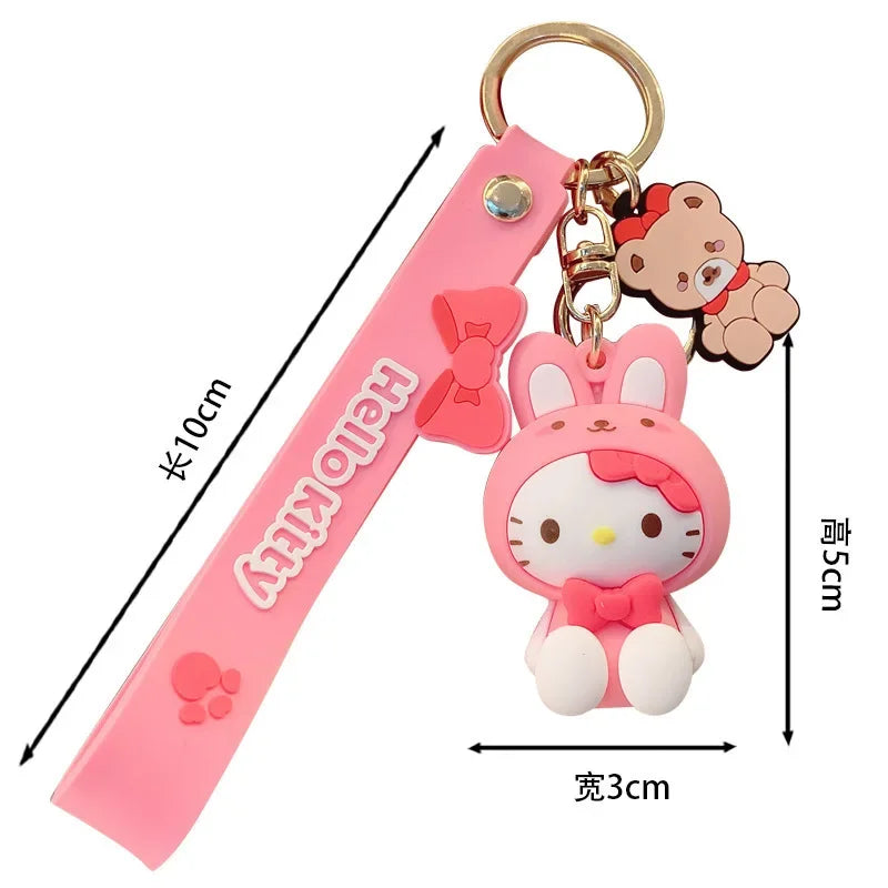 Sanrio Hello Kitty Keychain Cute Cartoon Melody Kuromi Cinnamoroll Doll Pendant Decoration Keyring Jewelry Girl&Child Gifts Toy Leedoar