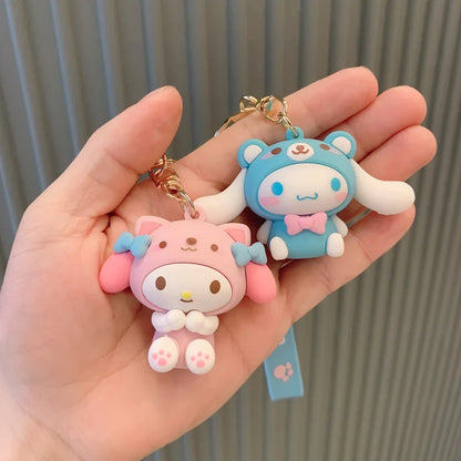 Sanrio Hello Kitty Keychain Cute Cartoon Melody Kuromi Cinnamoroll Doll Pendant Decoration Keyring Jewelry Girl&Child Gifts Toy Leedoar