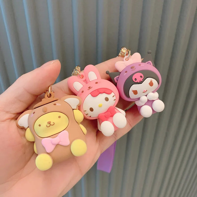 Sanrio Hello Kitty Keychain Cute Cartoon Melody Kuromi Cinnamoroll Doll Pendant Decoration Keyring Jewelry Girl&Child Gifts Toy Leedoar