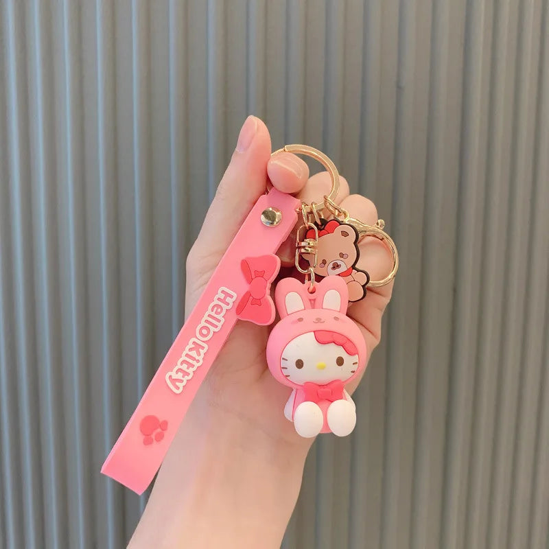 Sanrio Hello Kitty Keychain Cute Cartoon Melody Kuromi Cinnamoroll Doll Pendant Decoration Keyring Jewelry Girl&Child Gifts Toy Leedoar