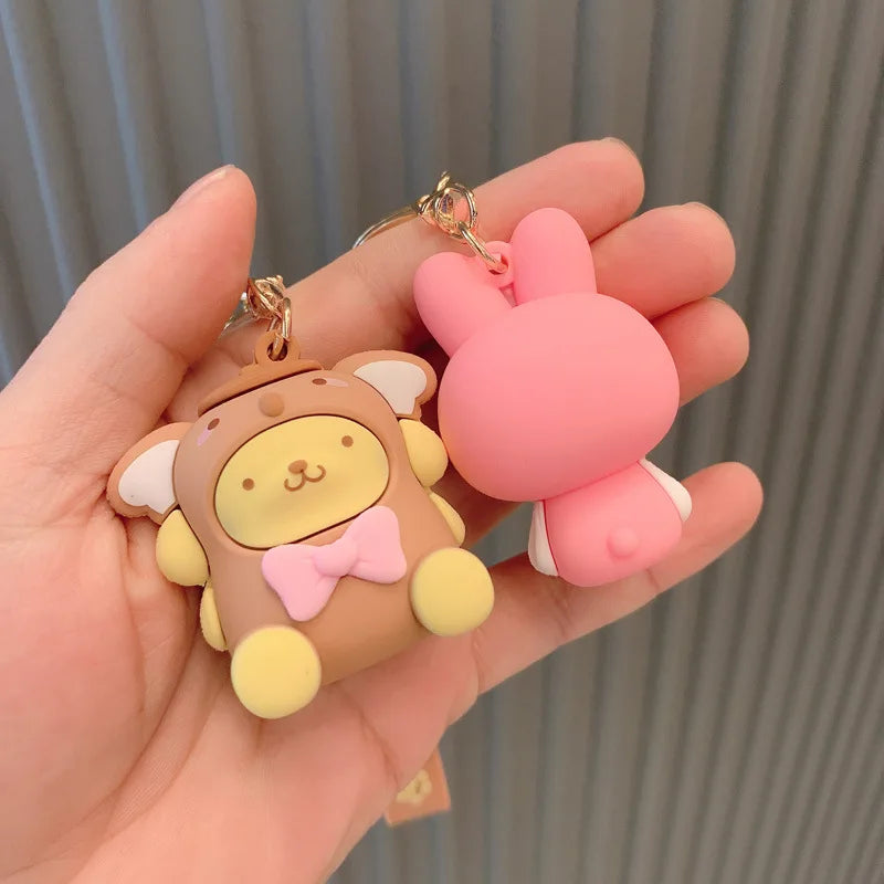 Sanrio Hello Kitty Keychain Cute Cartoon Melody Kuromi Cinnamoroll Doll Pendant Decoration Keyring Jewelry Girl&Child Gifts Toy Leedoar