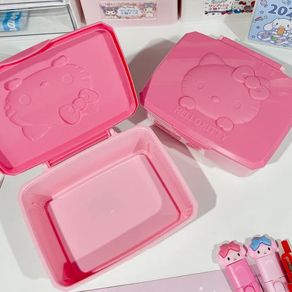 Caja de almacenamiento Sanrio Hello Kitty Melody con tapa abatible y diseño de gato de dibujos animados, hisopos de algodón, almohadillas de algodón, papelería, organización de joyas, regalos 