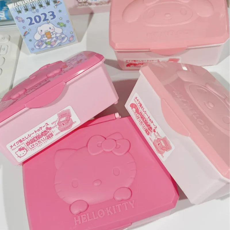 Caja de almacenamiento Sanrio Hello Kitty Melody con tapa abatible y diseño de gato de dibujos animados, hisopos de algodón, almohadillas de algodón, papelería, organización de joyas, regalos 