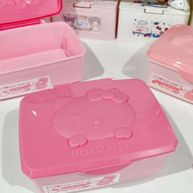 Caja de almacenamiento Sanrio Hello Kitty Melody con tapa abatible y diseño de gato de dibujos animados, hisopos de algodón, almohadillas de algodón, papelería, organización de joyas, regalos 