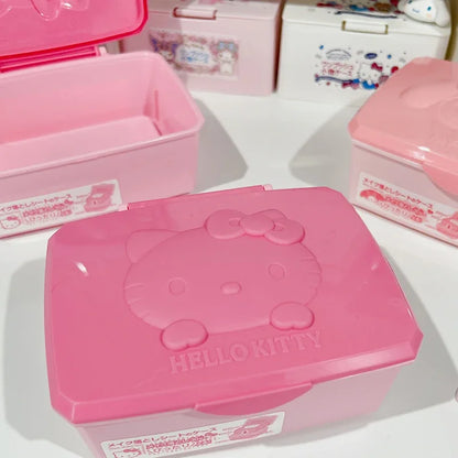 Sanrio Hello Kitty Melody Caixa de armazenamento Desenho animado Kt Cat Flip Cover Cotonetes Almofadas de algodão Papelaria Jóias Organização Presentes 