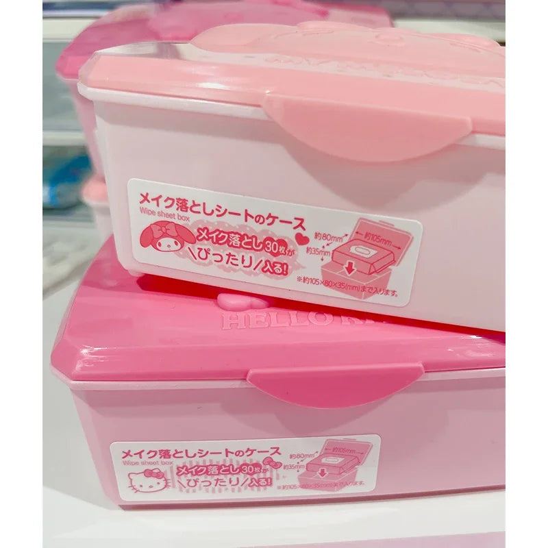 Caja de almacenamiento Sanrio Hello Kitty Melody con tapa abatible y diseño de gato de dibujos animados, hisopos de algodón, almohadillas de algodón, papelería, organización de joyas, regalos 