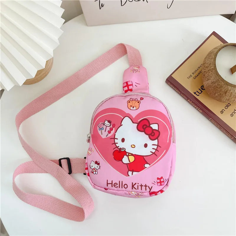 Sanrio Kawaii Mini Chest Bag Cinnamoroll Kuromi Pochacco Bolsa de Ombro Infantil Menina Moda Bolsa Mensageiro Presente de Armazenamento de Viagem