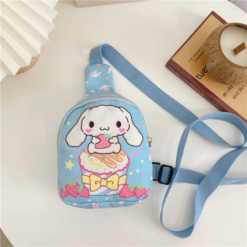 Sanrio Kawaii Mini Chest Bag Cinnamoroll Kuromi Pochacco Bolsa de Ombro Infantil Menina Moda Bolsa Mensageiro Presente de Armazenamento de Viagem