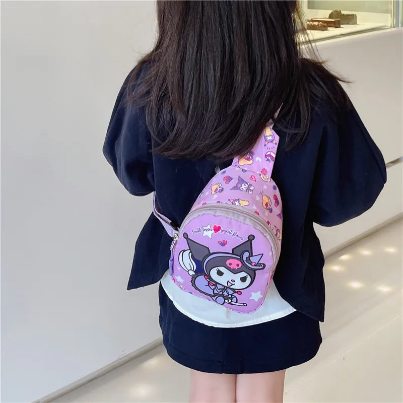 Sanrio Kawaii Mini Chest Bag Cinnamoroll Kuromi Pochacco Bolsa de Ombro Infantil Menina Moda Bolsa Mensageiro Presente de Armazenamento de Viagem