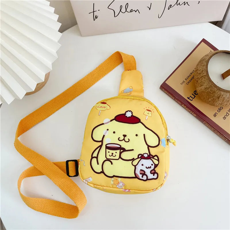 Sanrio Kawaii Mini Chest Bag Cinnamoroll Kuromi Pochacco Bolsa de Ombro Infantil Menina Moda Bolsa Mensageiro Presente de Armazenamento de Viagem