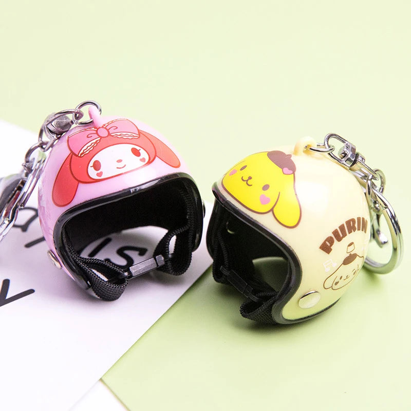 Sanrio Kuromi Melody Helmet Shape Keychains Anime Kawaii Hello Kitty Cinnamoroll Toy Doll Bag Ornament Keychain Car Pendant Gift Leedoar