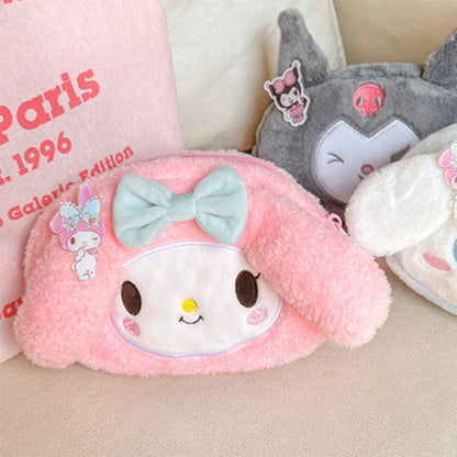 Sanrio Melody Cinnamoroll Fashionable Últimas novidades em pelúcia rosa de alta estética para meninas estojo em forma de coração com grande capacidade 