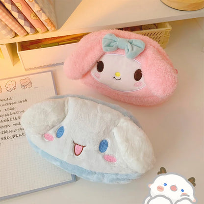 Sanrio Melody Cinnamoroll Fashionable Últimas novidades em pelúcia rosa de alta estética para meninas estojo em forma de coração com grande capacidade 