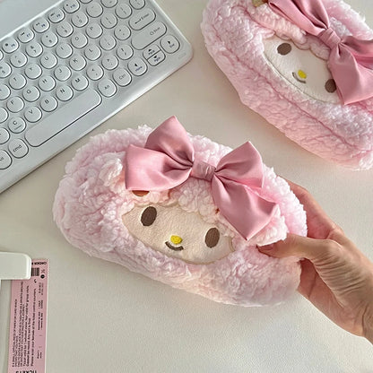 Sanrio Melody Cinnamoroll Fashionable Últimas novidades em pelúcia rosa de alta estética para meninas estojo em forma de coração com grande capacidade 