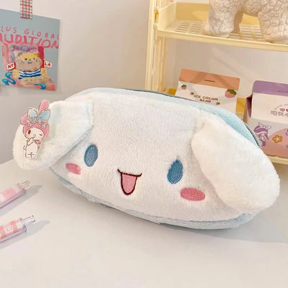 Sanrio Melody Cinnamoroll Fashionable Últimas novidades em pelúcia rosa de alta estética para meninas estojo em forma de coração com grande capacidade 