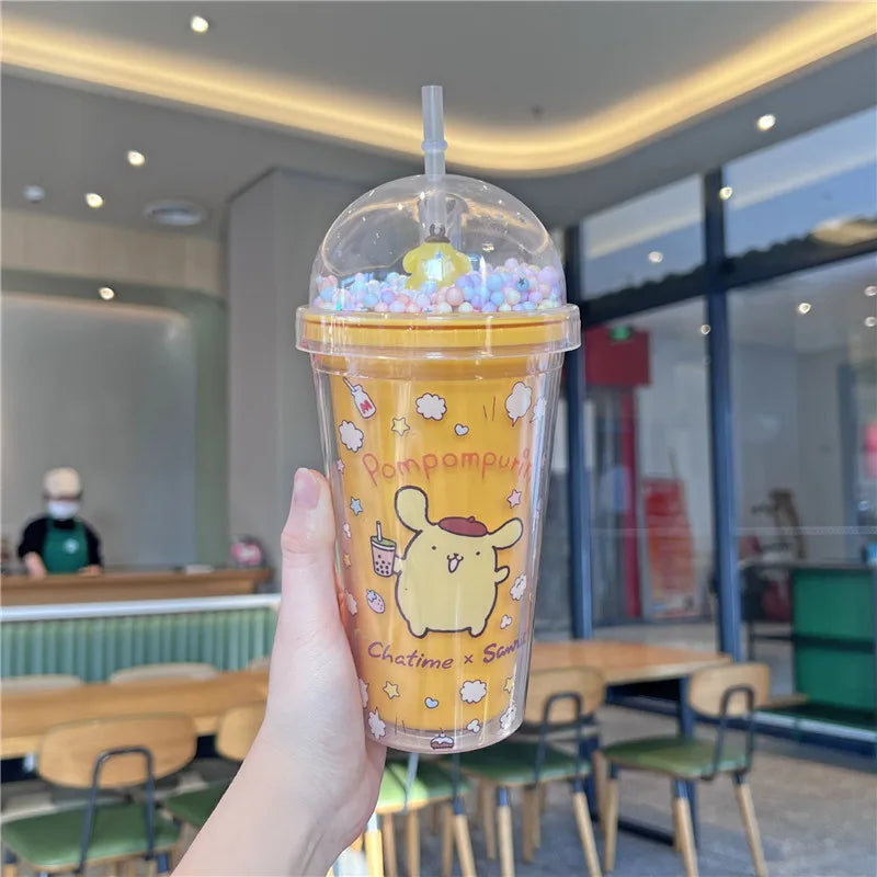 Sanrio Water Bottle Kawaii Cinnamoroll Kuromi Double-layer Plastic Cup Portable Sports Mug Summer High Capacity Outdoor for Kid Leedoar