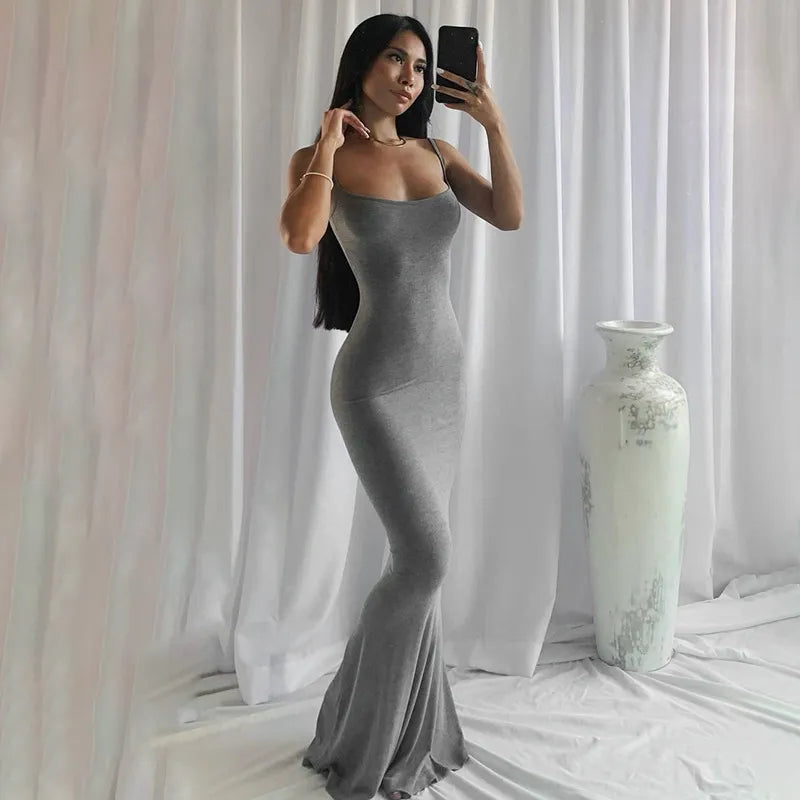 Satin Slip Sleeveless Backless Maxi Dress Women 2023 Y2K Summer Bodycon Elegant Sexy Outfits Ladies Birthday Party Club Sundress Leedoar